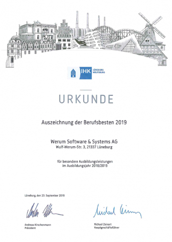 IHK-Urkunde für die Werum Software & Systems AG 2019